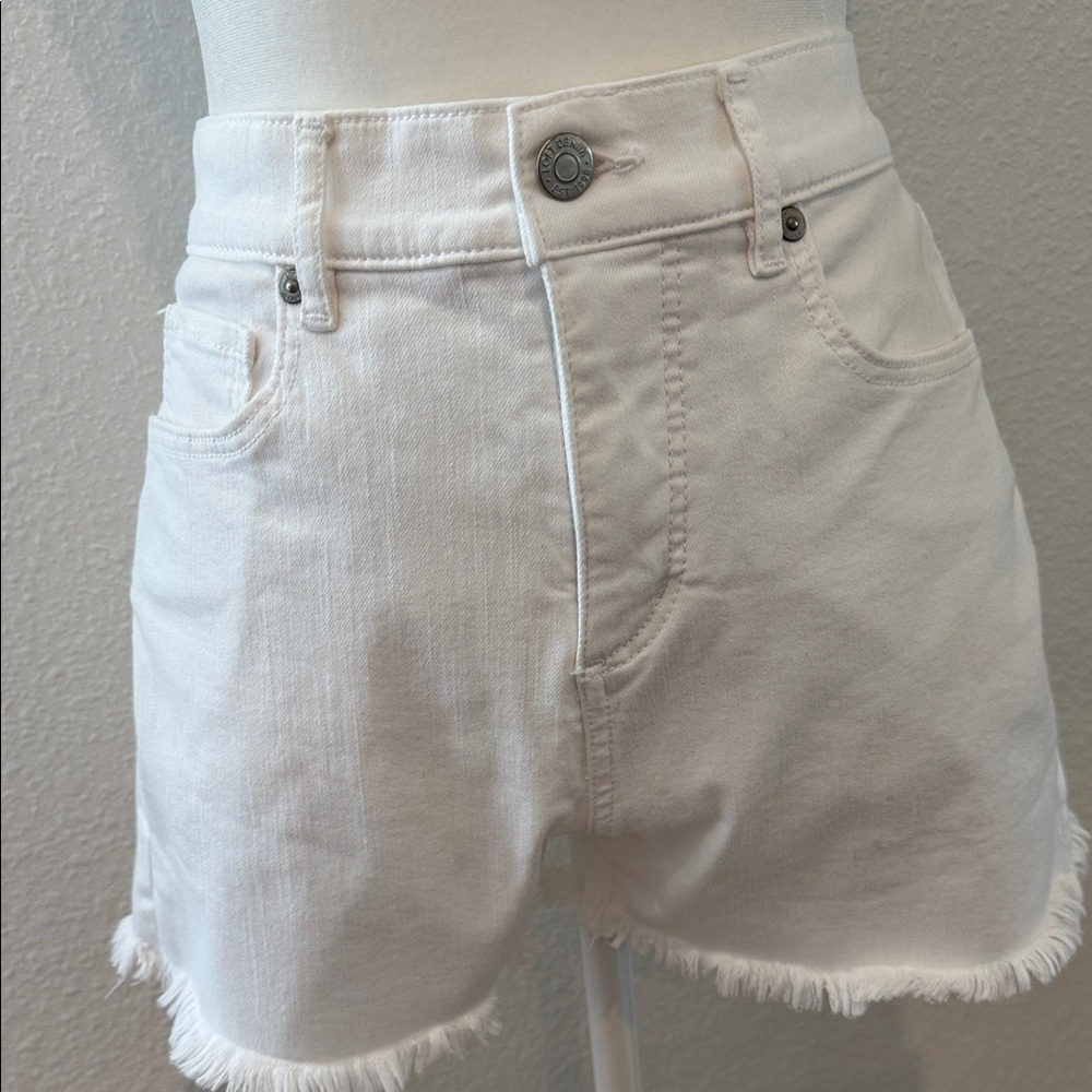 LOFT White Frayed Hem Denim Shorts